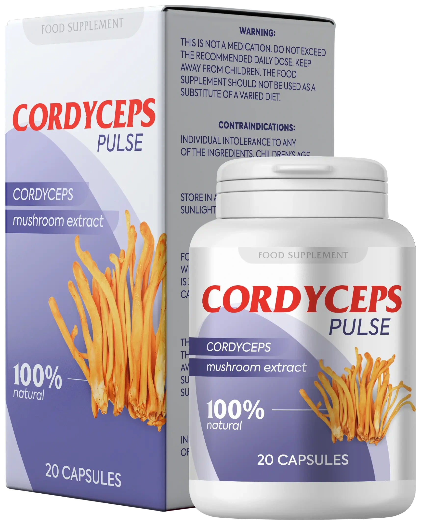 Cordyceps Pulse Caja y Frasco 20 Cápsulas
